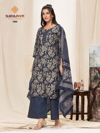 Preyasi Vol 15 Plazzo Special Suryajyoti Readymade Cotton Pant Suits Exporter Gujarat