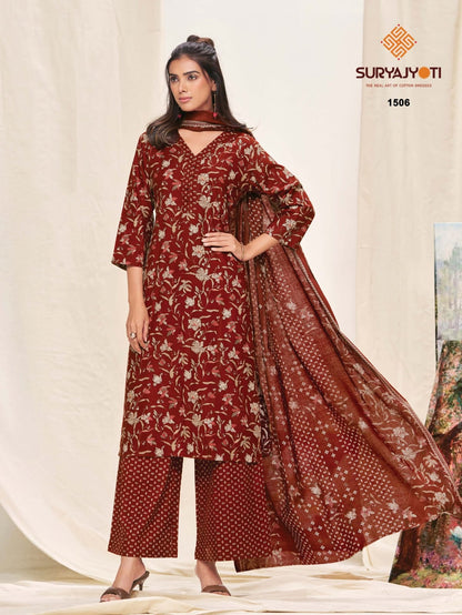 Preyasi Vol 15 Plazzo Special Suryajyoti Readymade Cotton Pant Suits Exporter Gujarat