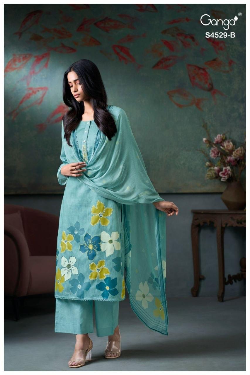 Priarae S4529 Ganga Cotton Satin Plazzo Style Suits Wholesale