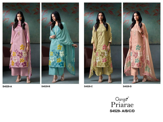 Priarae S4529 Ganga Cotton Satin Plazzo Style Suits Wholesale