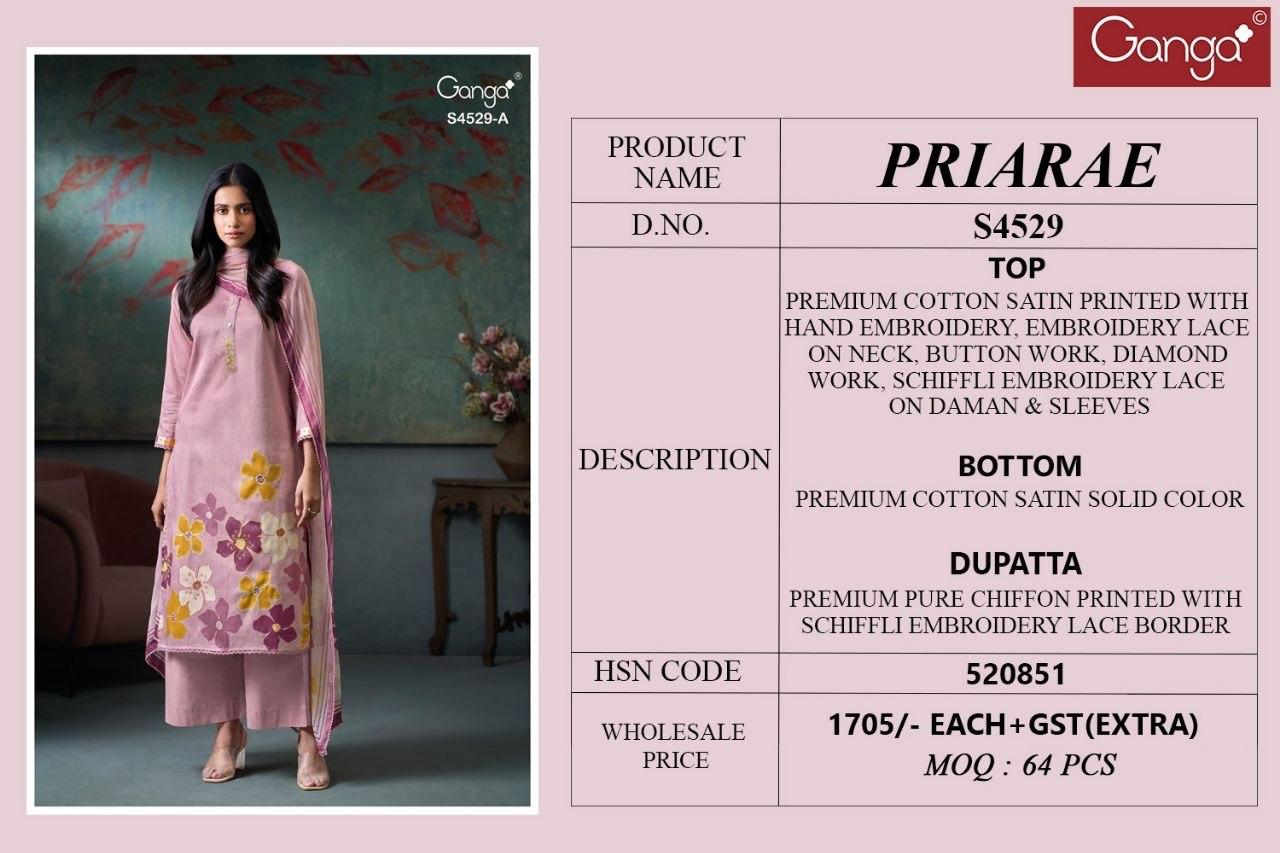 Priarae S4529 Ganga Cotton Satin Plazzo Style Suits Wholesale