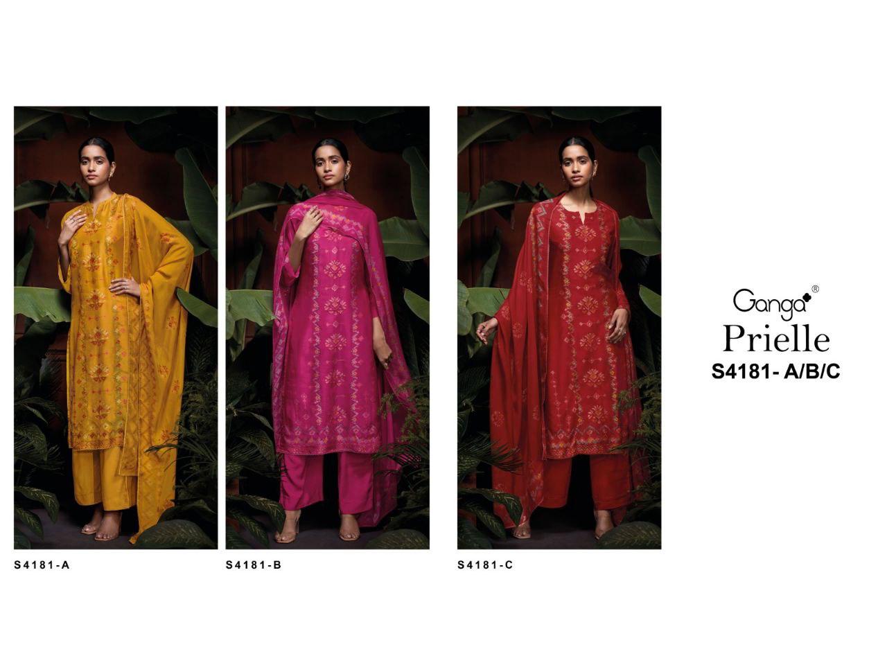 Prielle 4181 Ganga Bemberg Silk Pant Style Suits Manufacturer India