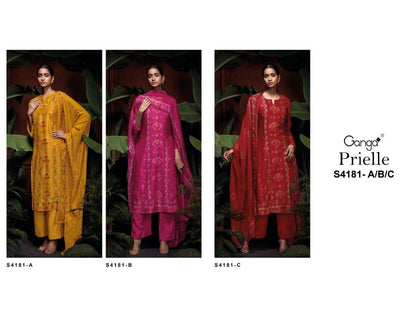 Prielle 4181 Ganga Bemberg Silk Pant Style Suits Manufacturer India