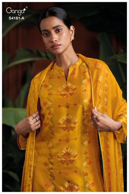 Prielle 4181 Ganga Bemberg Silk Pant Style Suits Manufacturer India