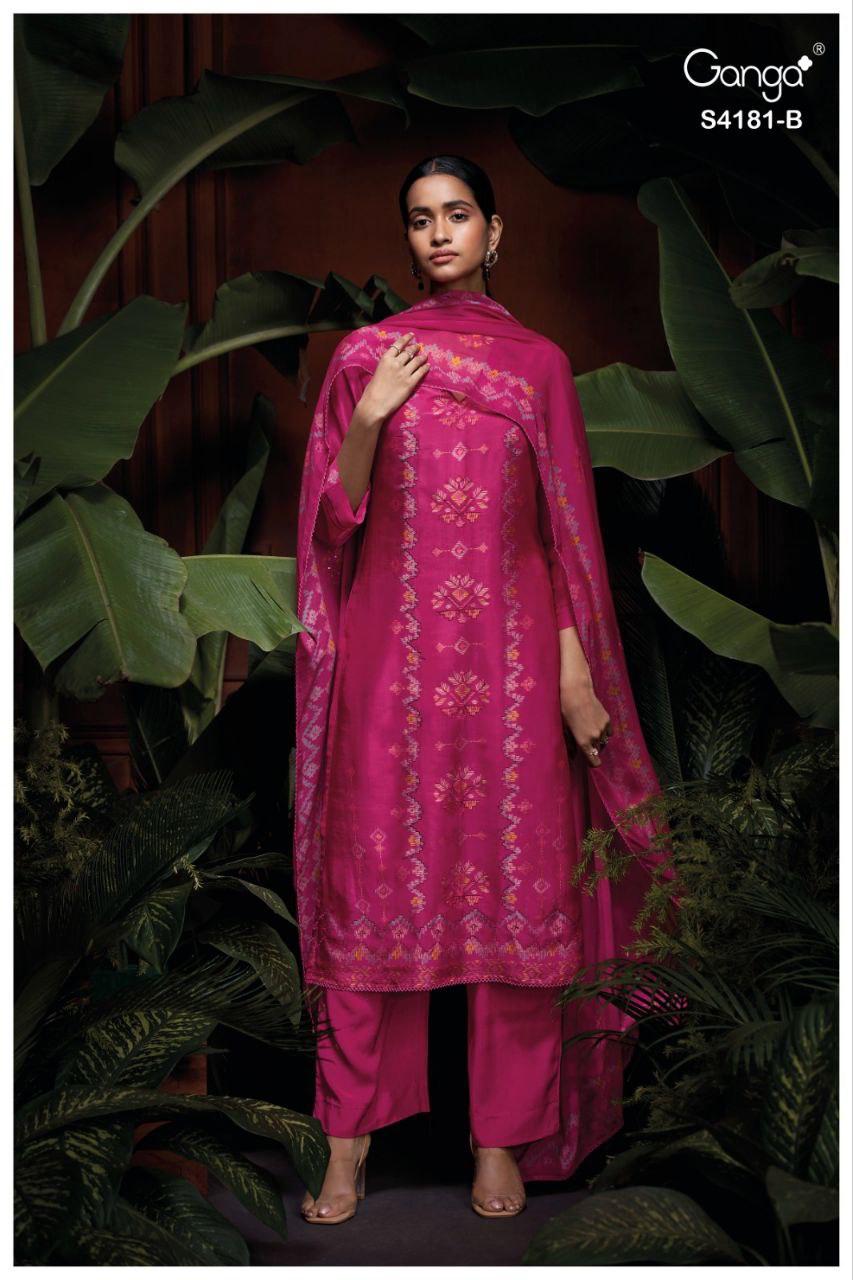 Prielle 4181 Ganga Bemberg Silk Pant Style Suits Manufacturer India