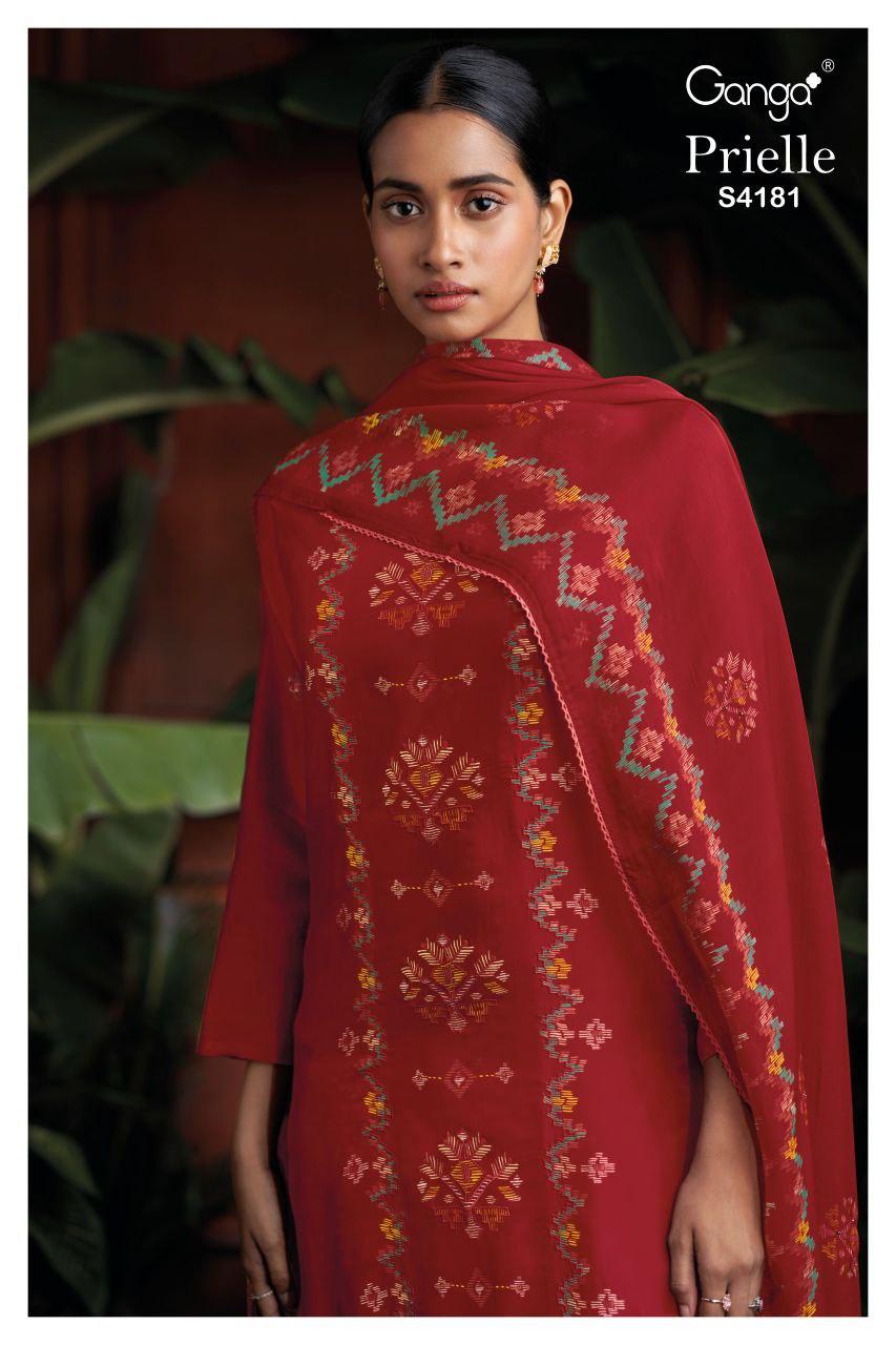 Prielle 4181 Ganga Bemberg Silk Pant Style Suits Manufacturer India