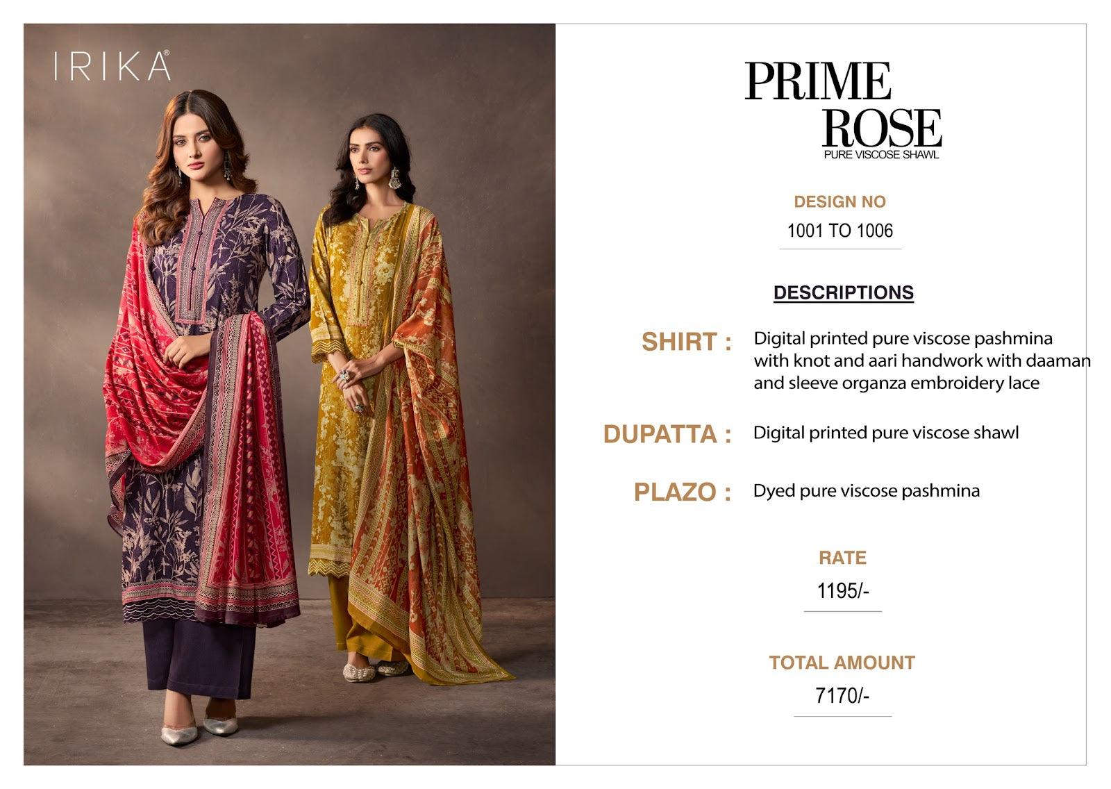 Prime Rose Irika Karachi Pashmina Salwar Suits Supplier