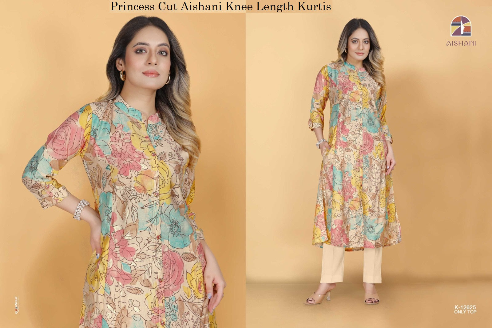 Princess Cut Aishani Modal Silk Knee Length Kurtis Exporter India