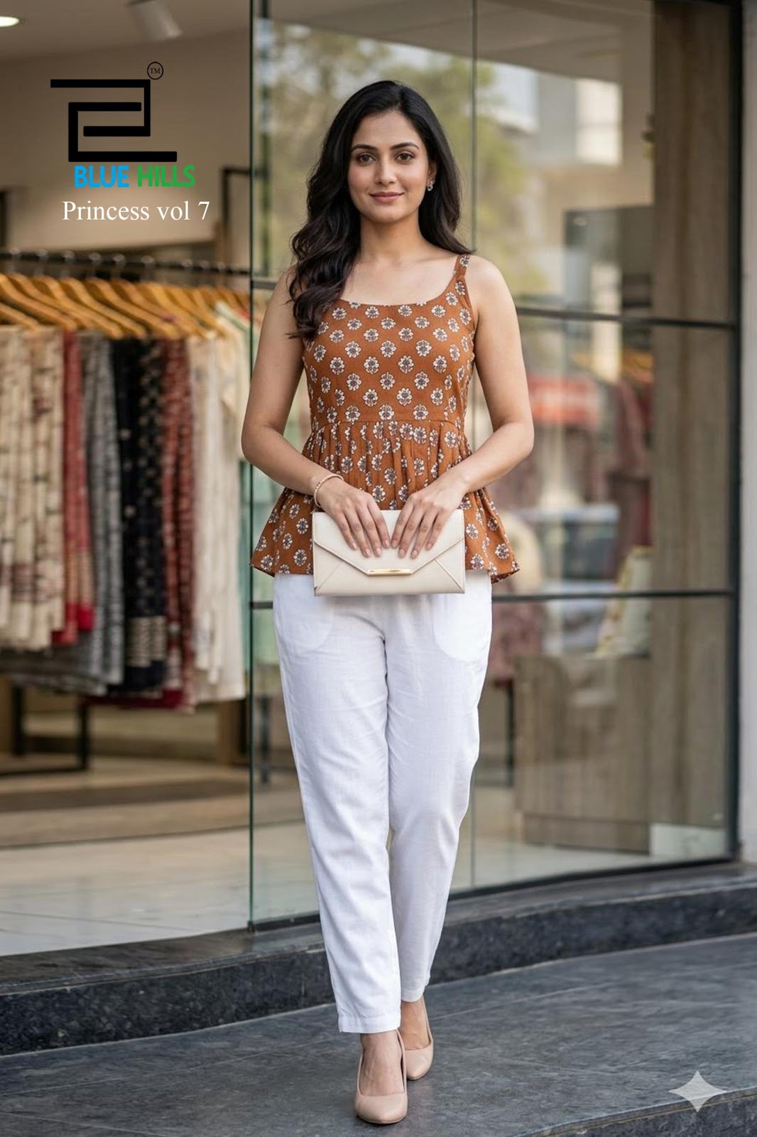 Princess Vol 7 Peplum Blue Hills Cotton Stylish Short Tops Supplier
