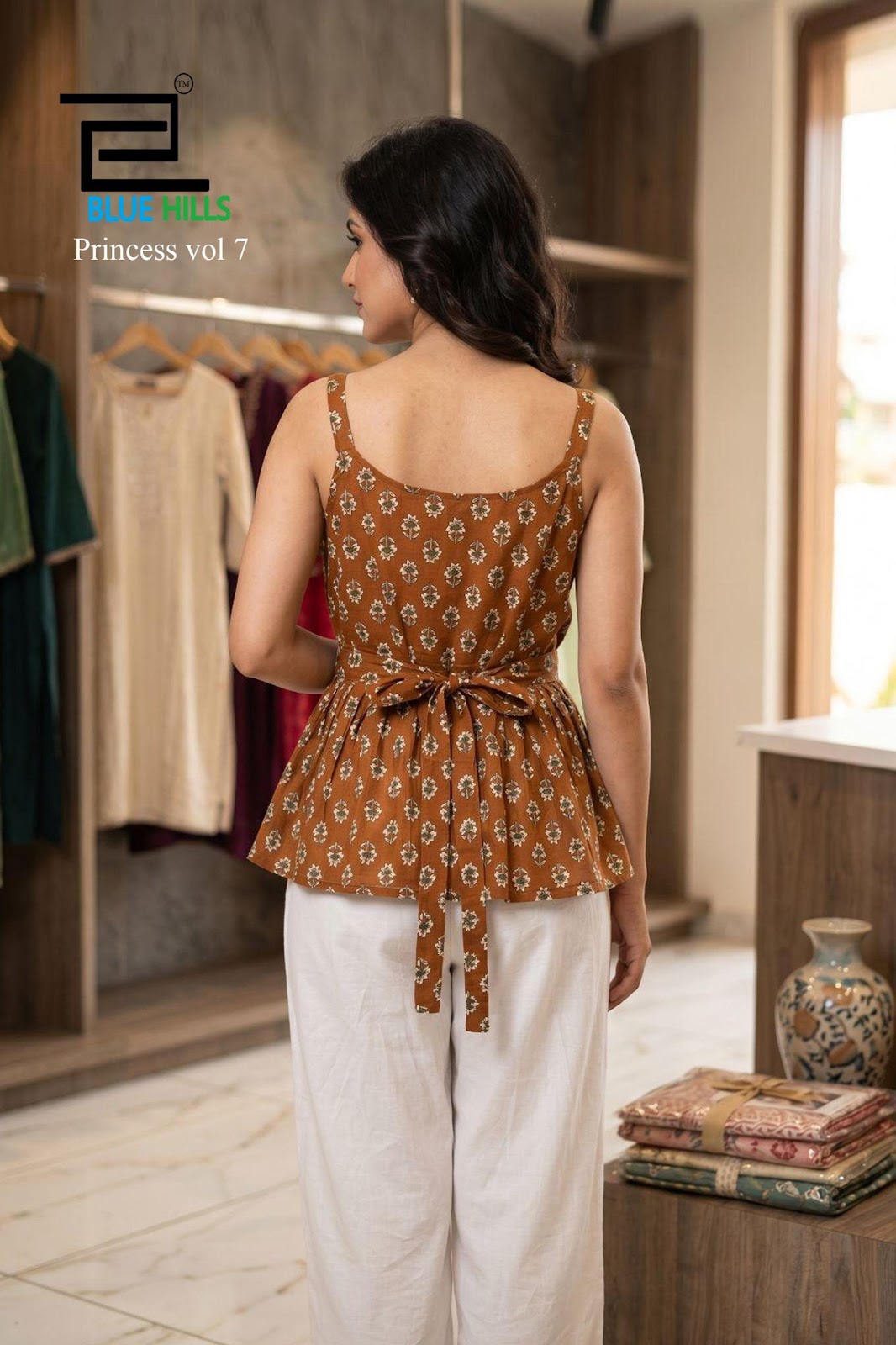 Princess Vol 7 Peplum Blue Hills Cotton Stylish Short Tops Supplier