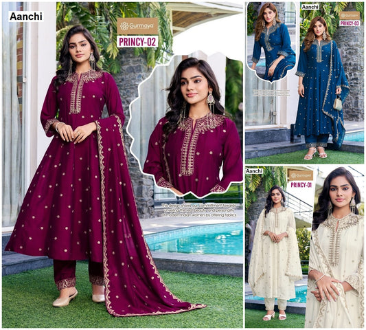 Princy Gurmaya Aanchi Vichitra Silk Readymade Anarkali Suits Supplier Ahmedabad