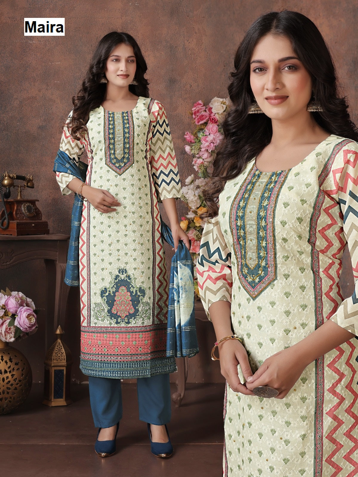 Print-Plain 0708 Maira Rayon Readymade Pant Style Suits Wholesale Rate