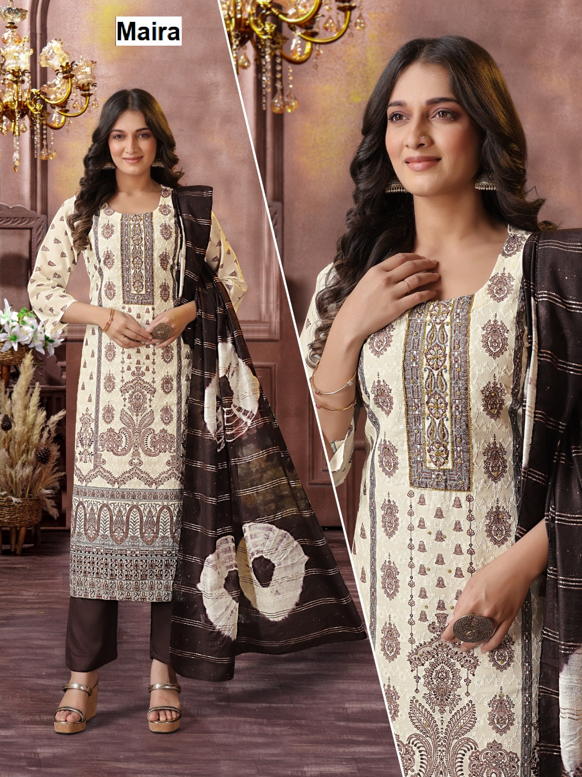 Print-Plain 0708 Maira Rayon Readymade Pant Style Suits Wholesale Rate