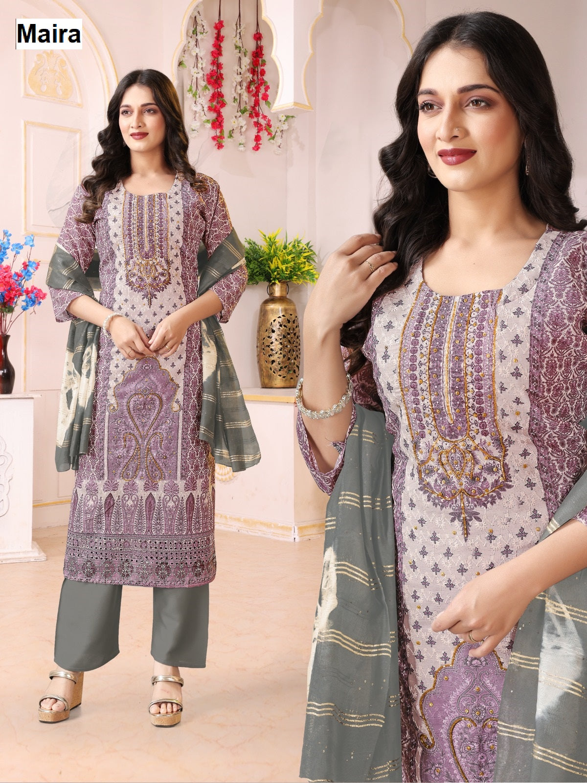 Print-Plain 0708 Maira Rayon Readymade Pant Style Suits Wholesale Rate