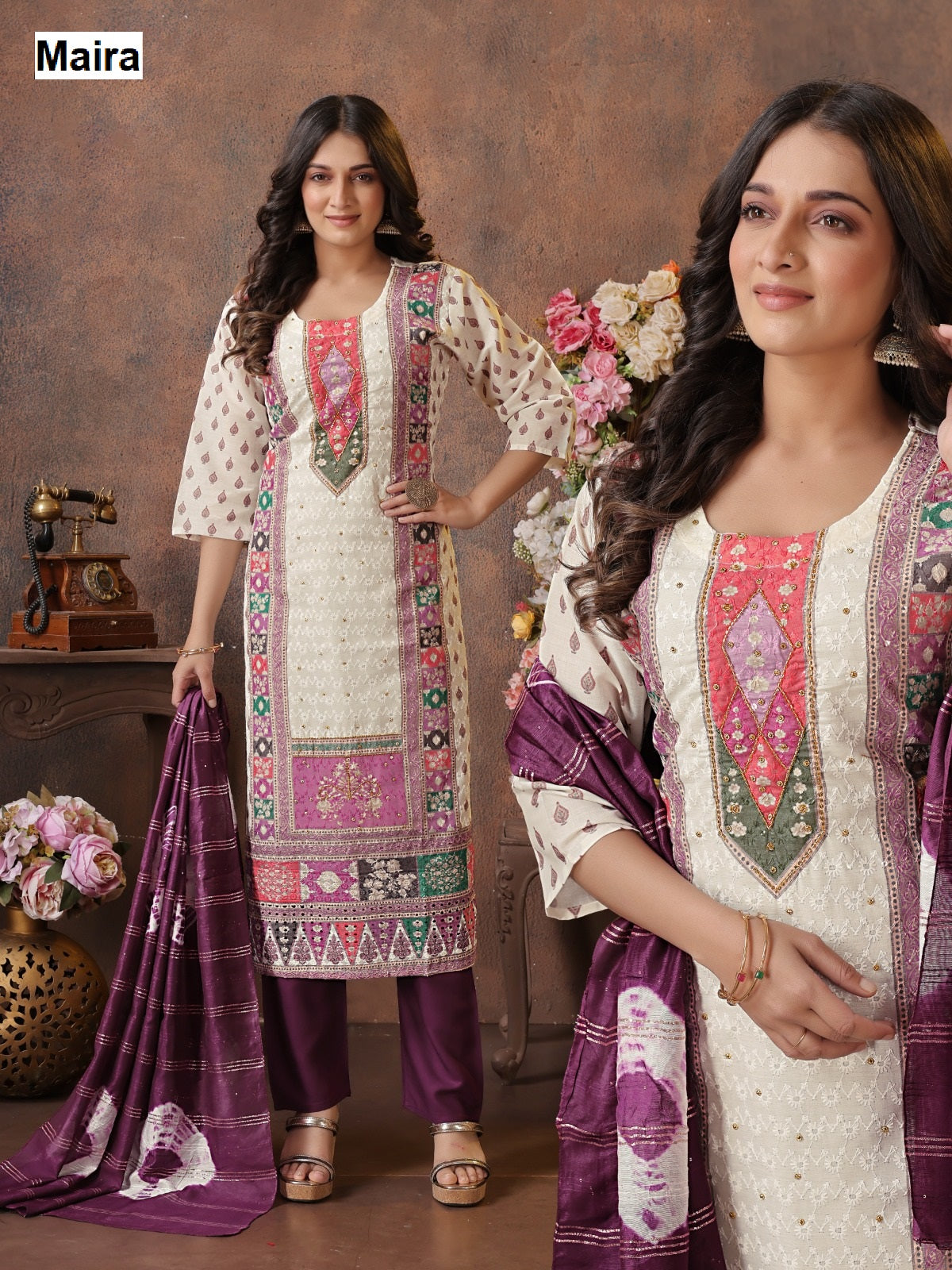 Print-Plain 0708 Maira Rayon Readymade Pant Style Suits Wholesale Rate