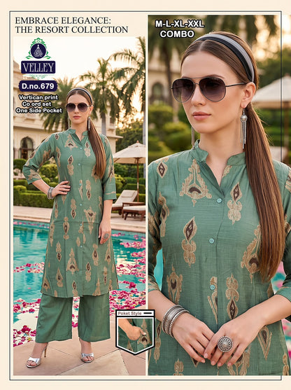 Print-Plain 200826 Velley Vatican Kurti Plazzo Set Wholesaler India