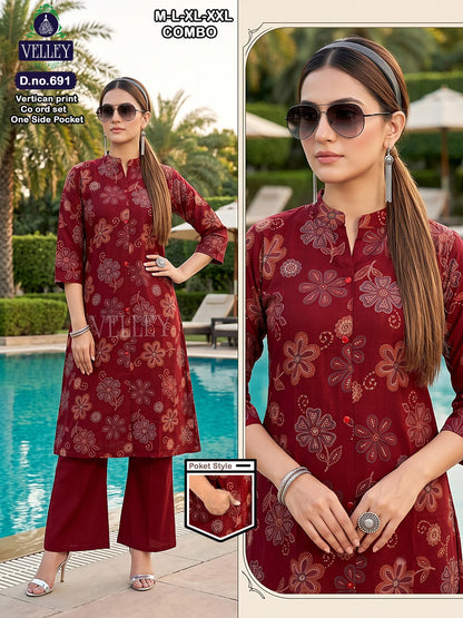 Print-Plain 200826 Velley Vatican Kurti Plazzo Set Wholesaler India