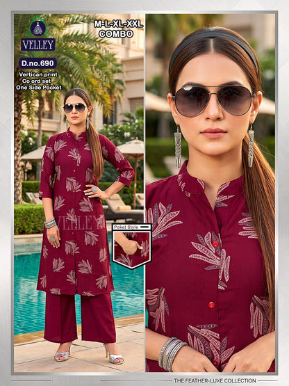 Print-Plain 200826 Velley Vatican Kurti Plazzo Set Wholesaler India