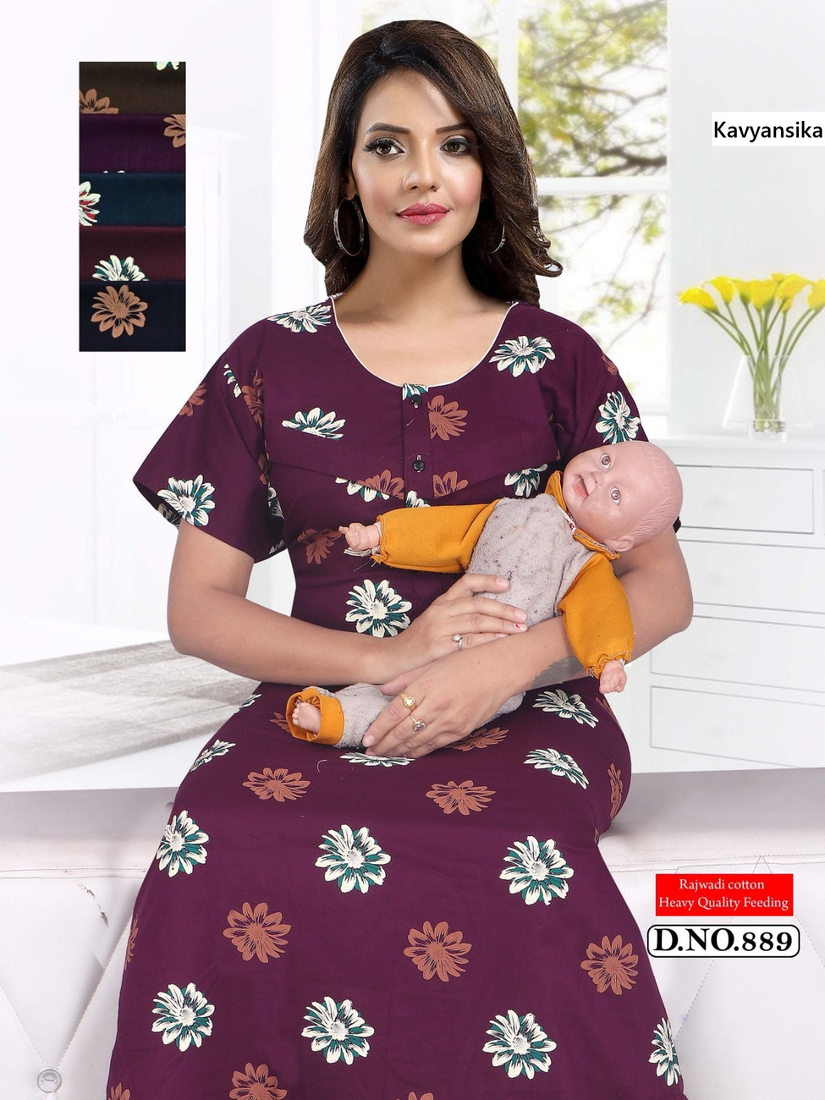 Print 0105 Kavyansika Rajwadi Feeding Night Gown Wholesaler Gujarat