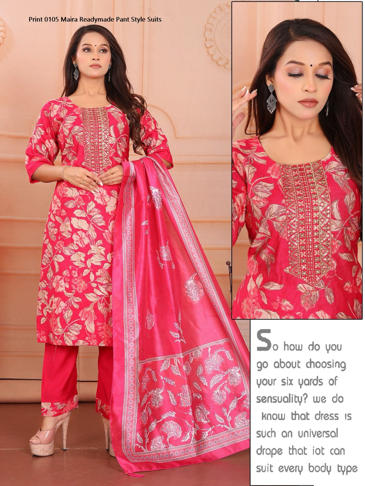 Print 0105 Maira Vetican Silk Readymade Pant Style Suits Exporter