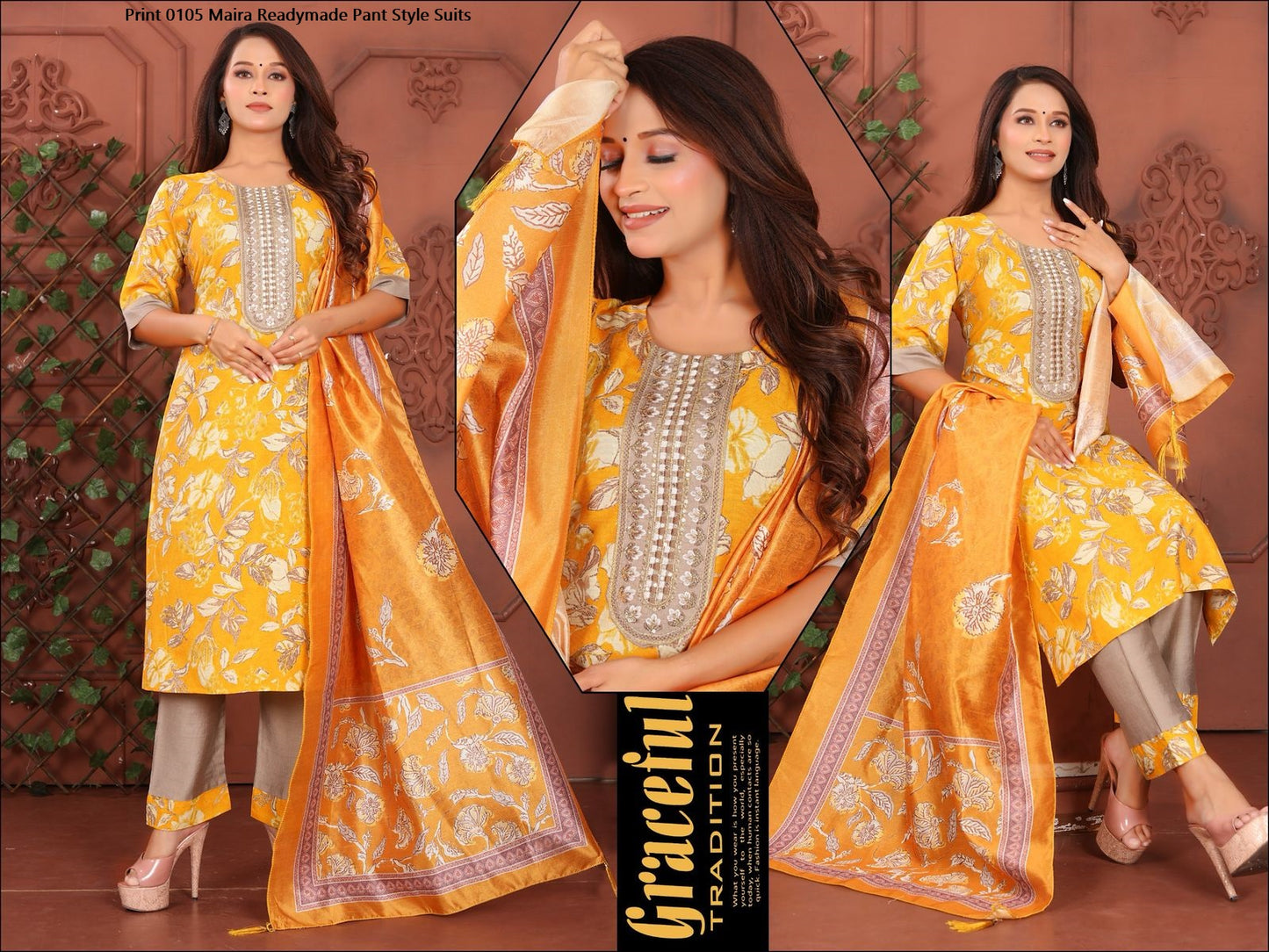 Print 0105 Maira Vetican Silk Readymade Pant Style Suits Exporter