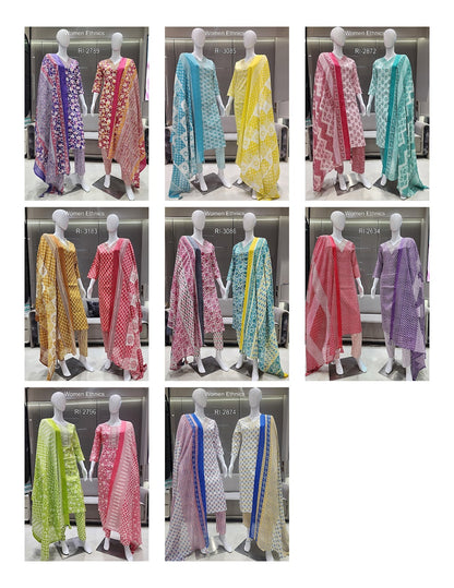 Print 02 Women Ethnics Cotton Slub Readymade Pant Style Suits Manufacturer Ahmedabad