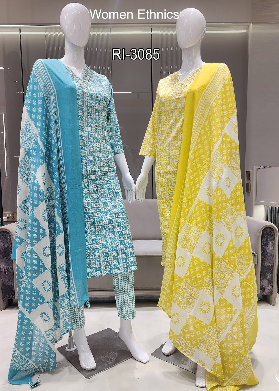 Print 02 Women Ethnics Cotton Slub Readymade Pant Style Suits Manufacturer Ahmedabad