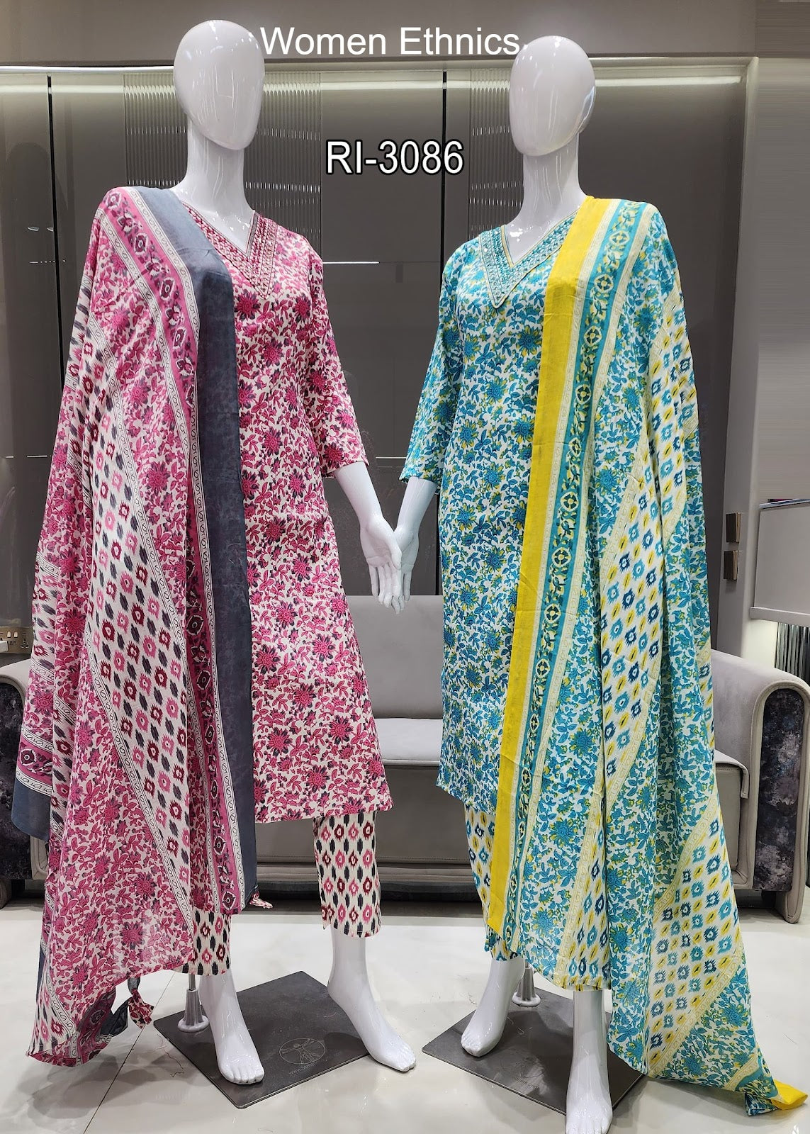 Print 02 Women Ethnics Cotton Slub Readymade Pant Style Suits Manufacturer Ahmedabad