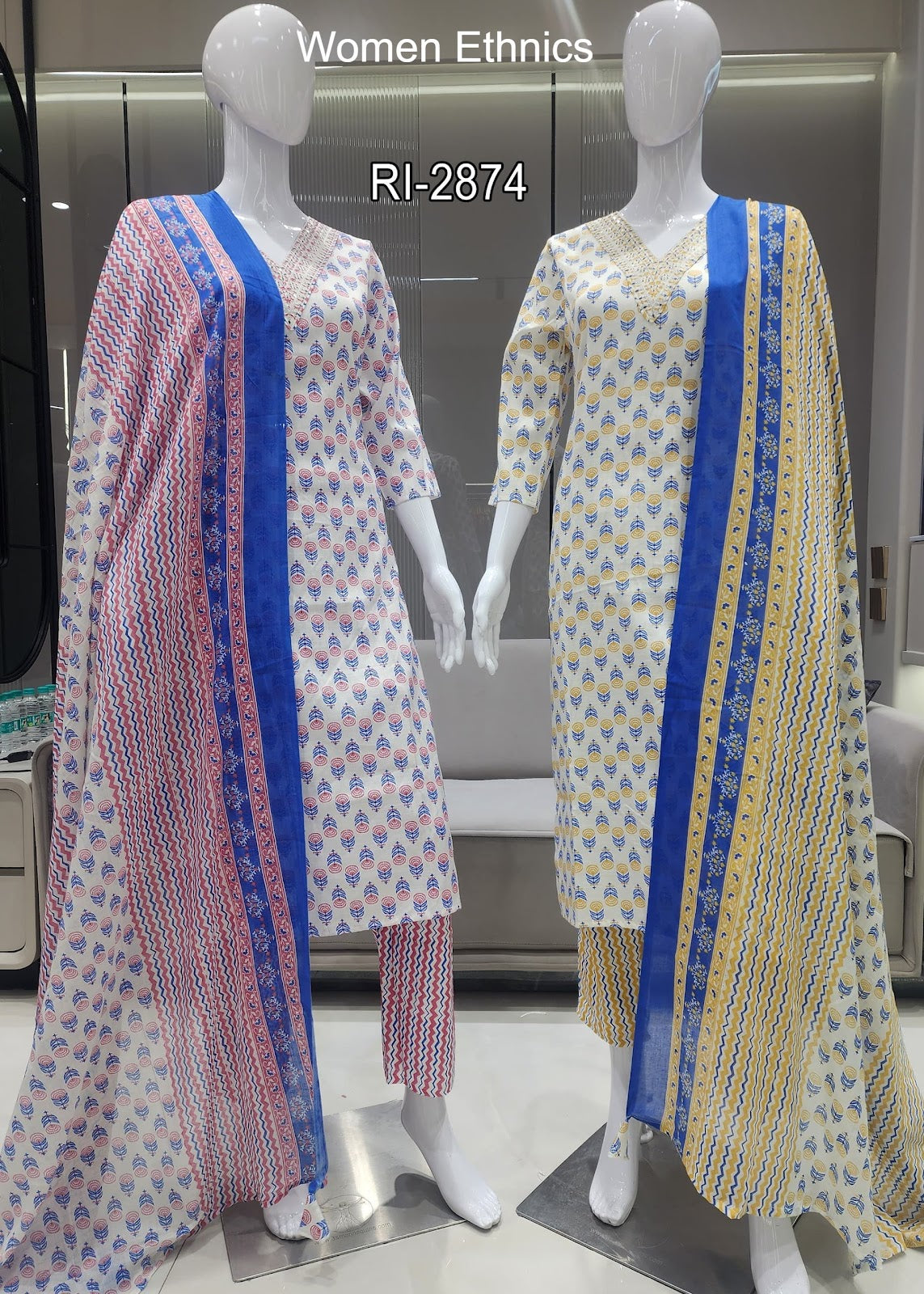 Print 02 Women Ethnics Cotton Slub Readymade Pant Style Suits Manufacturer Ahmedabad
