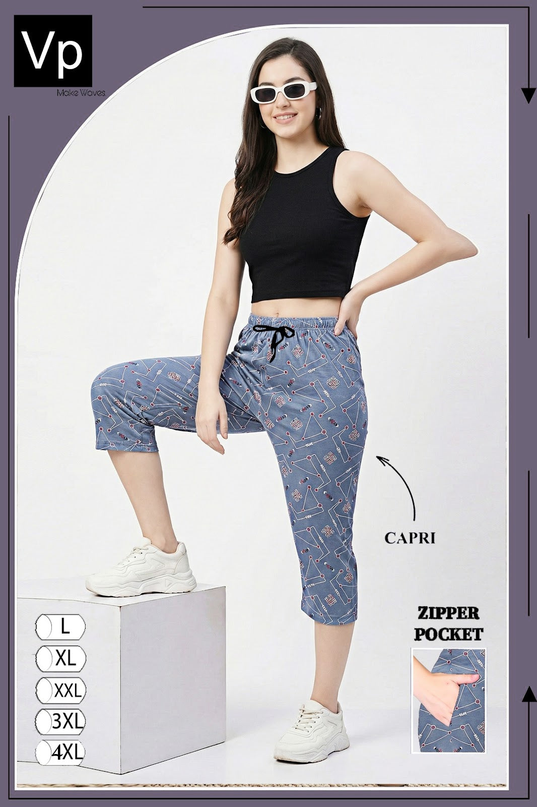 Print 0402 Vp Hosiery Cotton Womens Capri Wholesale Price