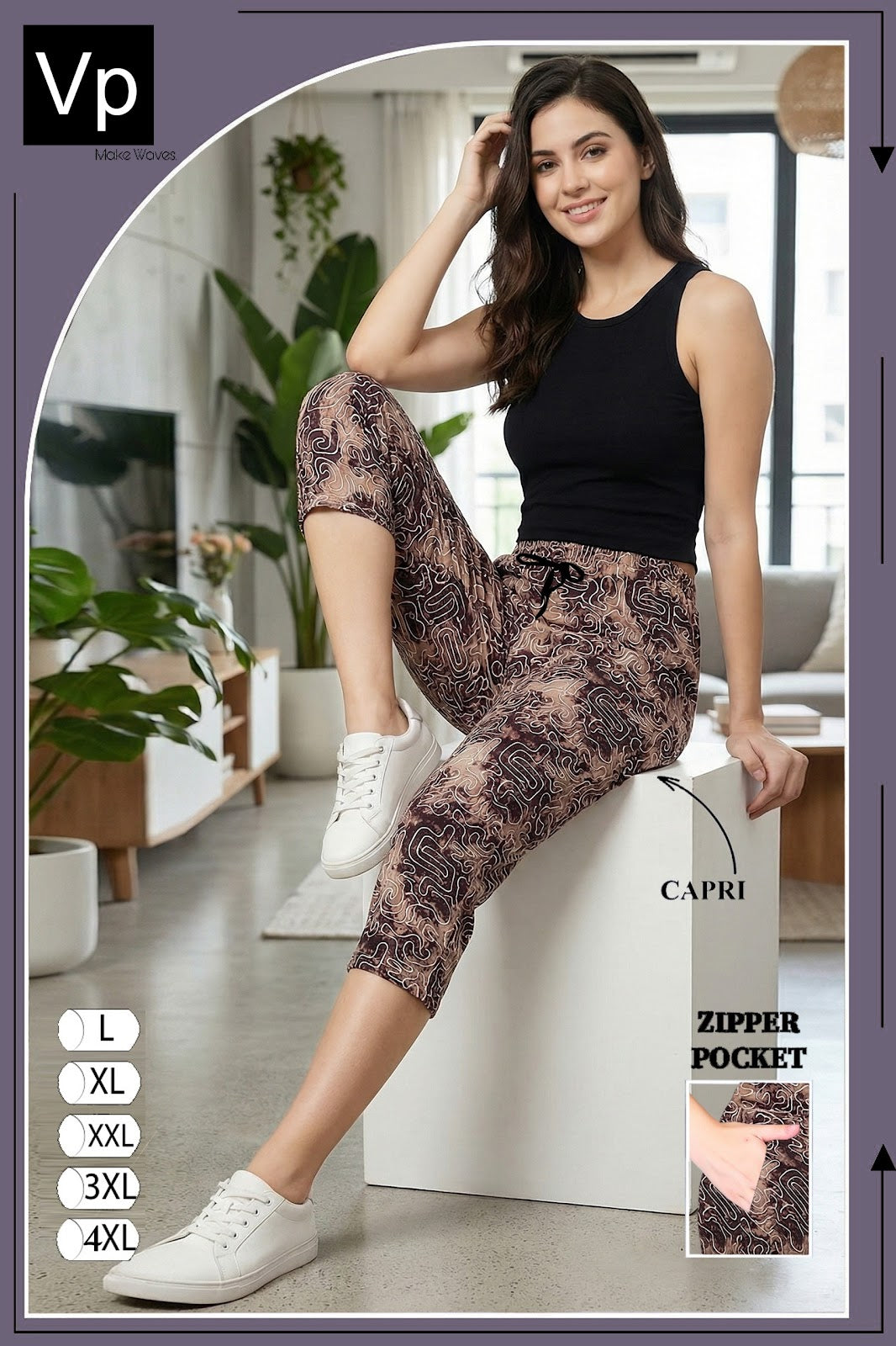 Print 0402 Vp Hosiery Cotton Womens Capri Wholesale Price