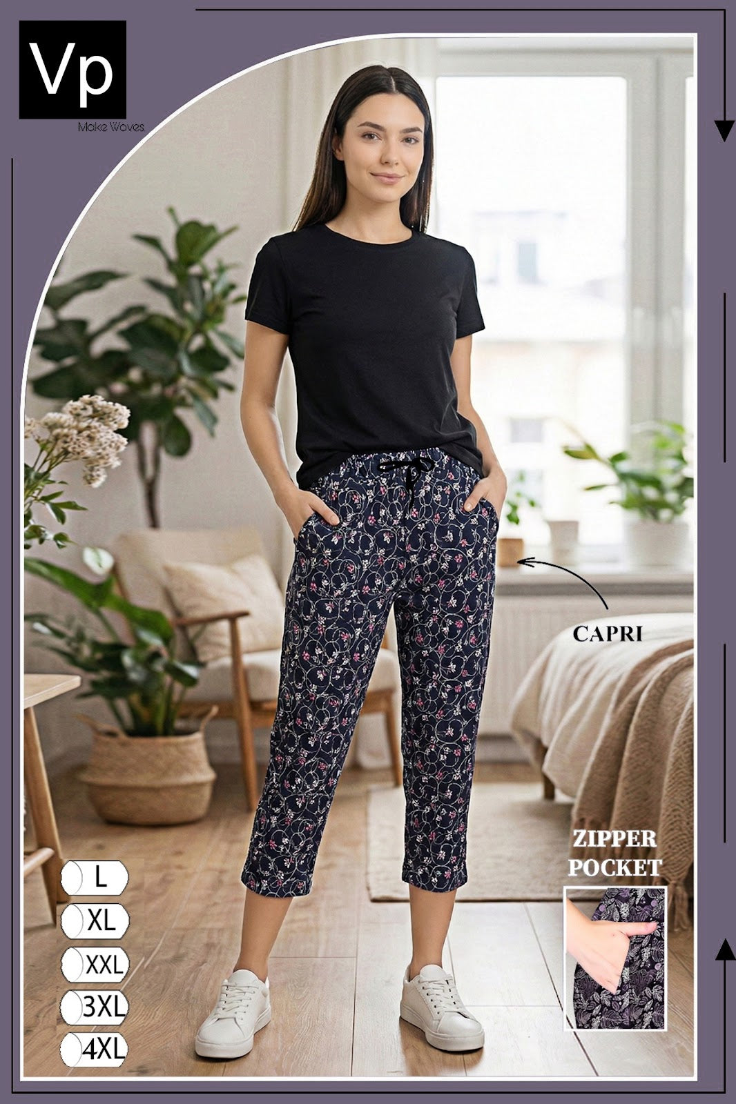 Print 0402 Vp Hosiery Cotton Womens Capri Wholesale Price