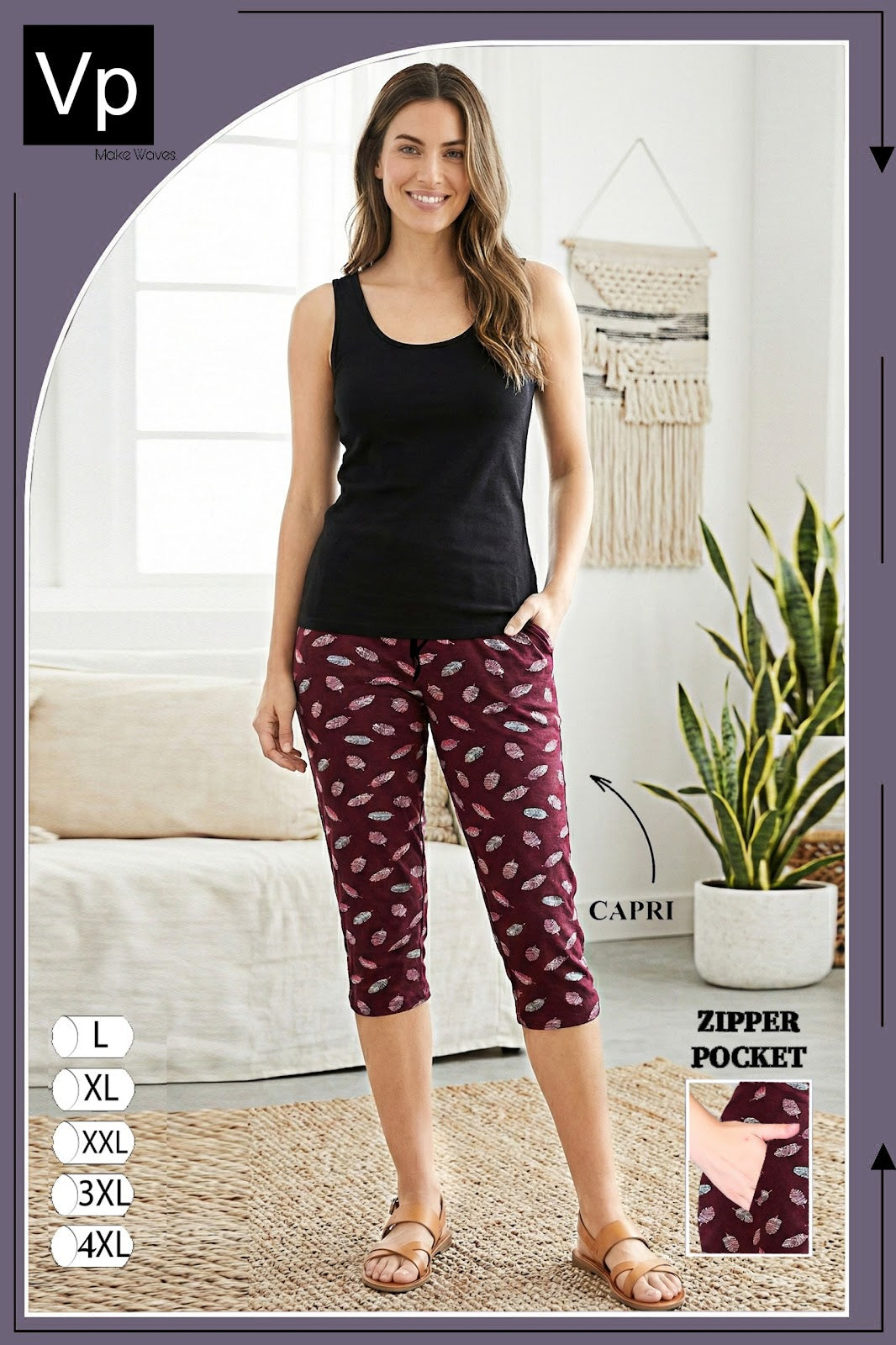 Print 0402 Vp Hosiery Cotton Womens Capri Wholesale Price