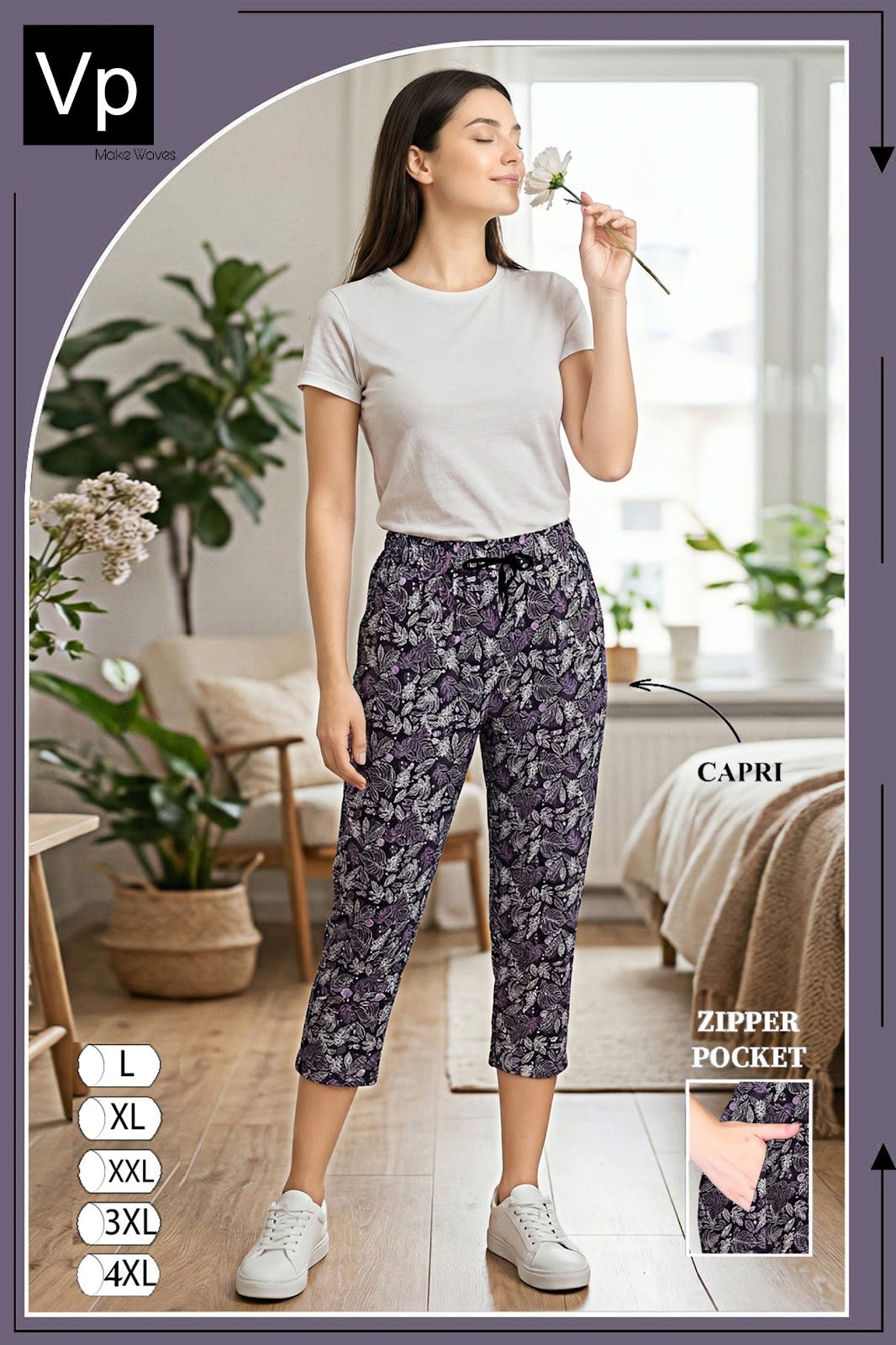 Print 0402 Vp Hosiery Cotton Womens Capri Wholesale Price