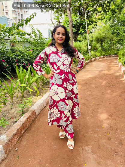 Print 0406 Kaso Rayon Co Ord Set Exporter Ahmedabad