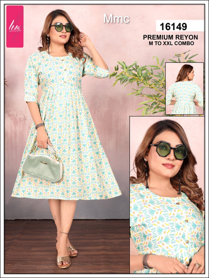Print 051225 Mmc Reyon Anarkali Kurtis Supplier