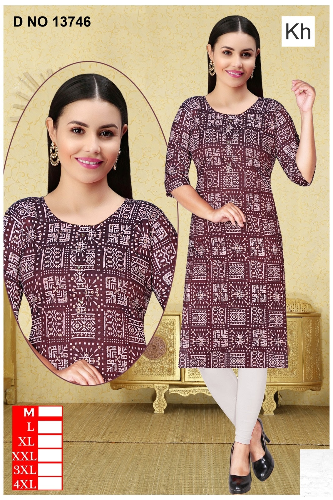 Print 060925 Kh Two Tone Knee Length Kurtis Wholesale Rate