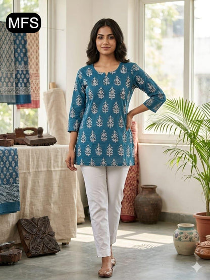 Print 080726 Mfs Cotton Short Kurtis Wholesaler