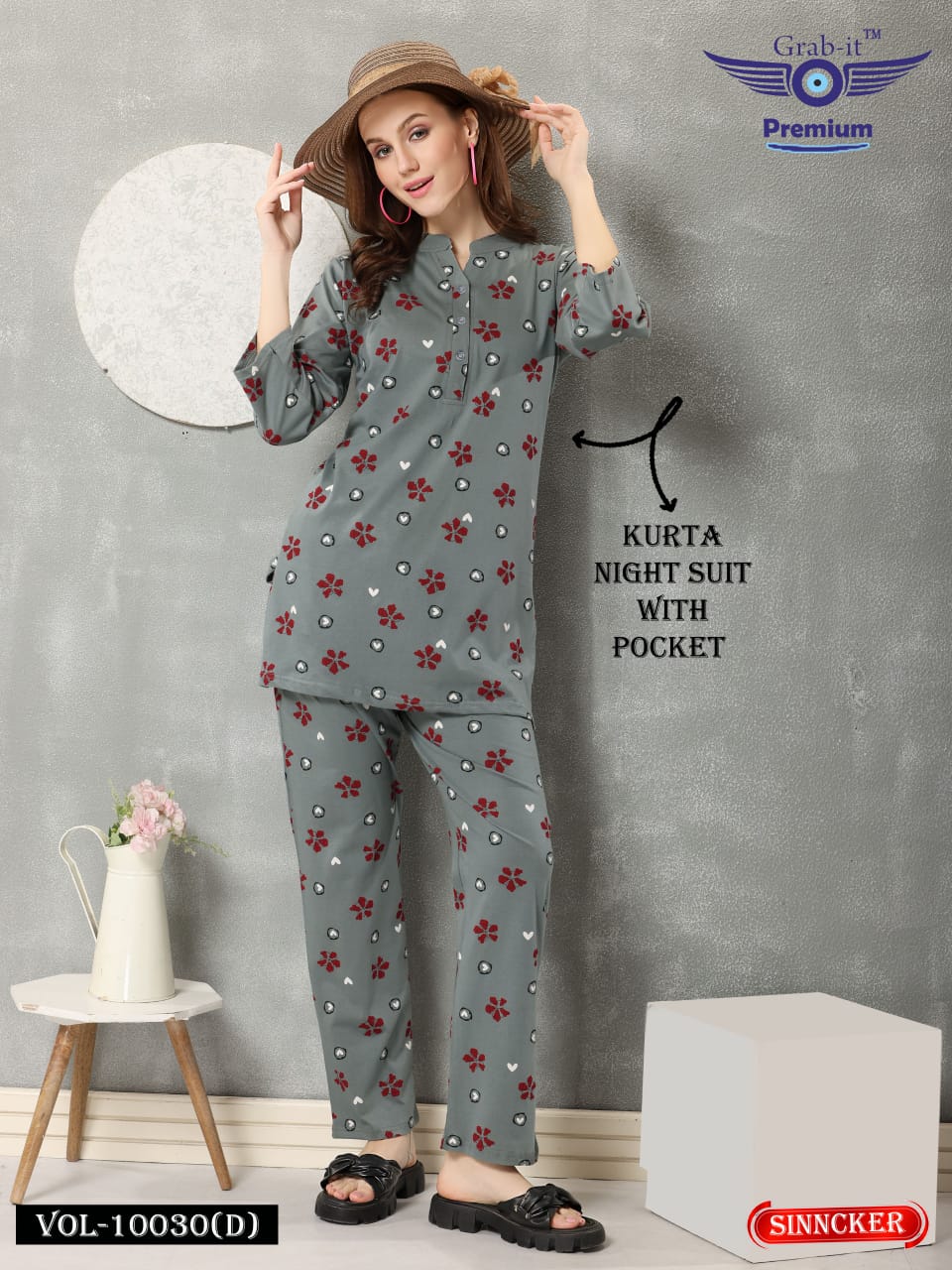 Print 10030 D Grab It Sinker Kurta Night Suits Manufacturer India