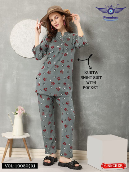 Print 10030 D Grab It Sinker Kurta Night Suits Manufacturer India