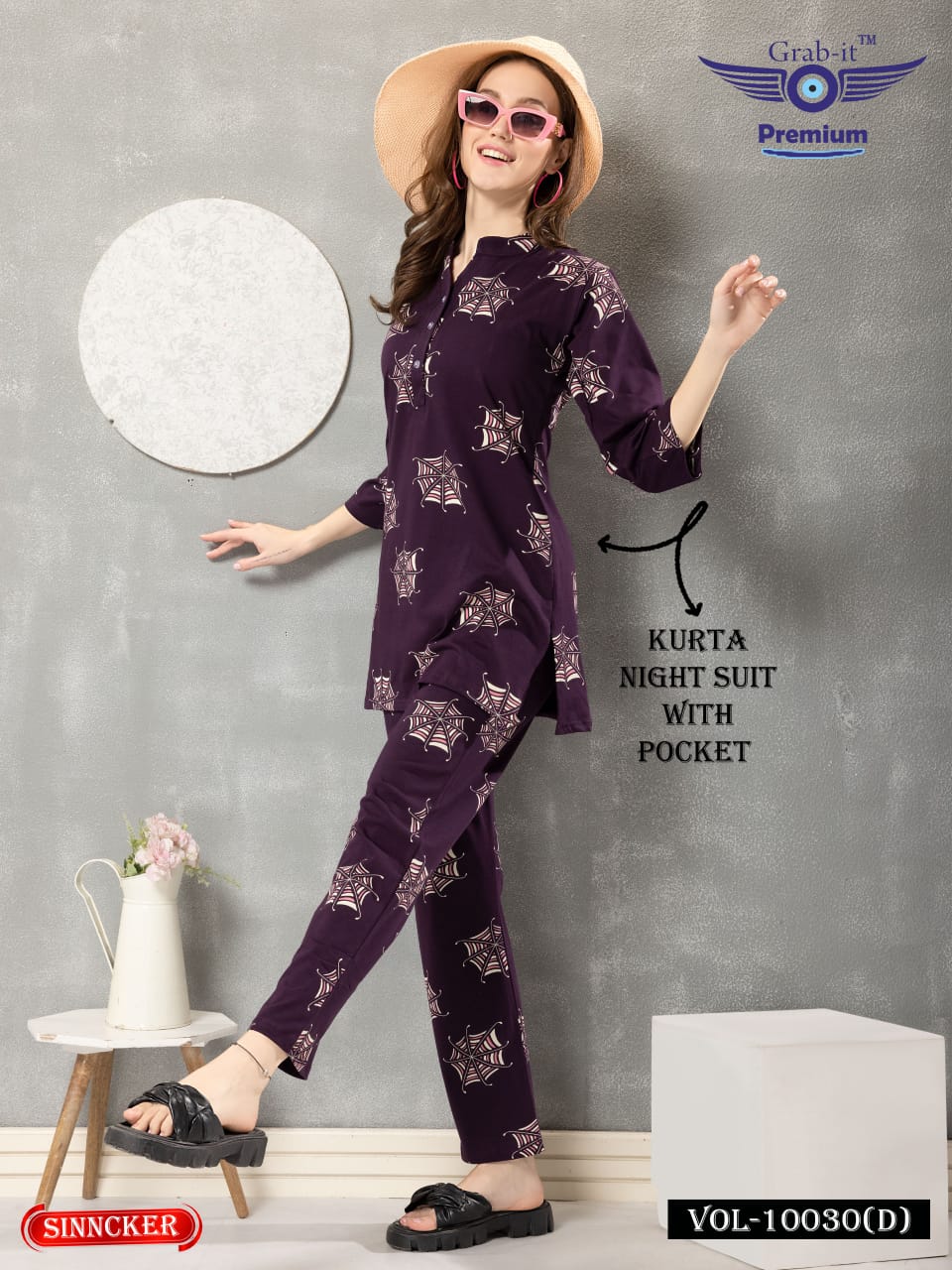 Print 10030 D Grab It Sinker Kurta Night Suits Manufacturer India