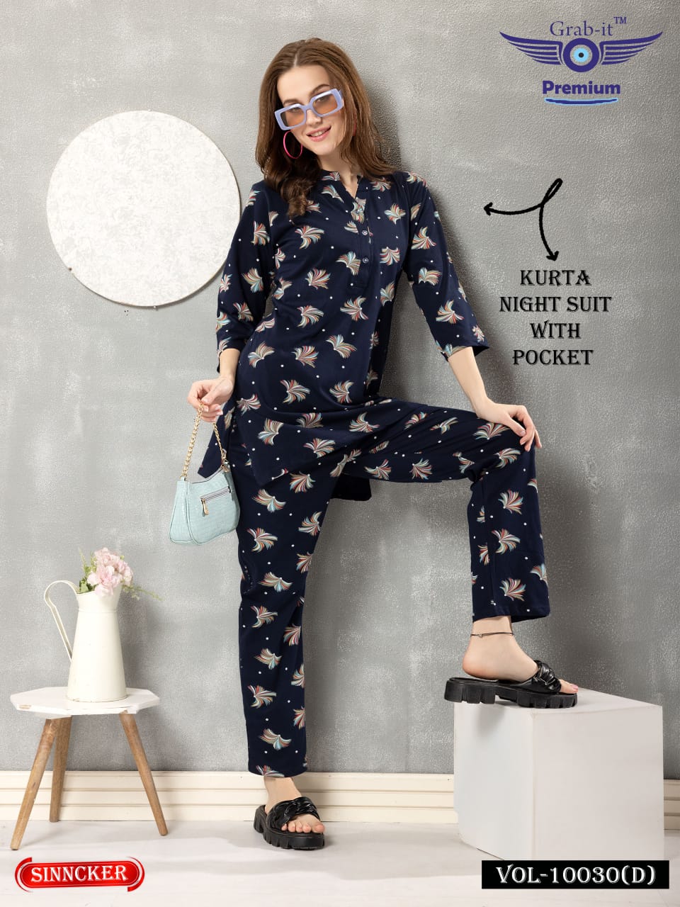 Print 10030 D Grab It Sinker Kurta Night Suits Manufacturer India