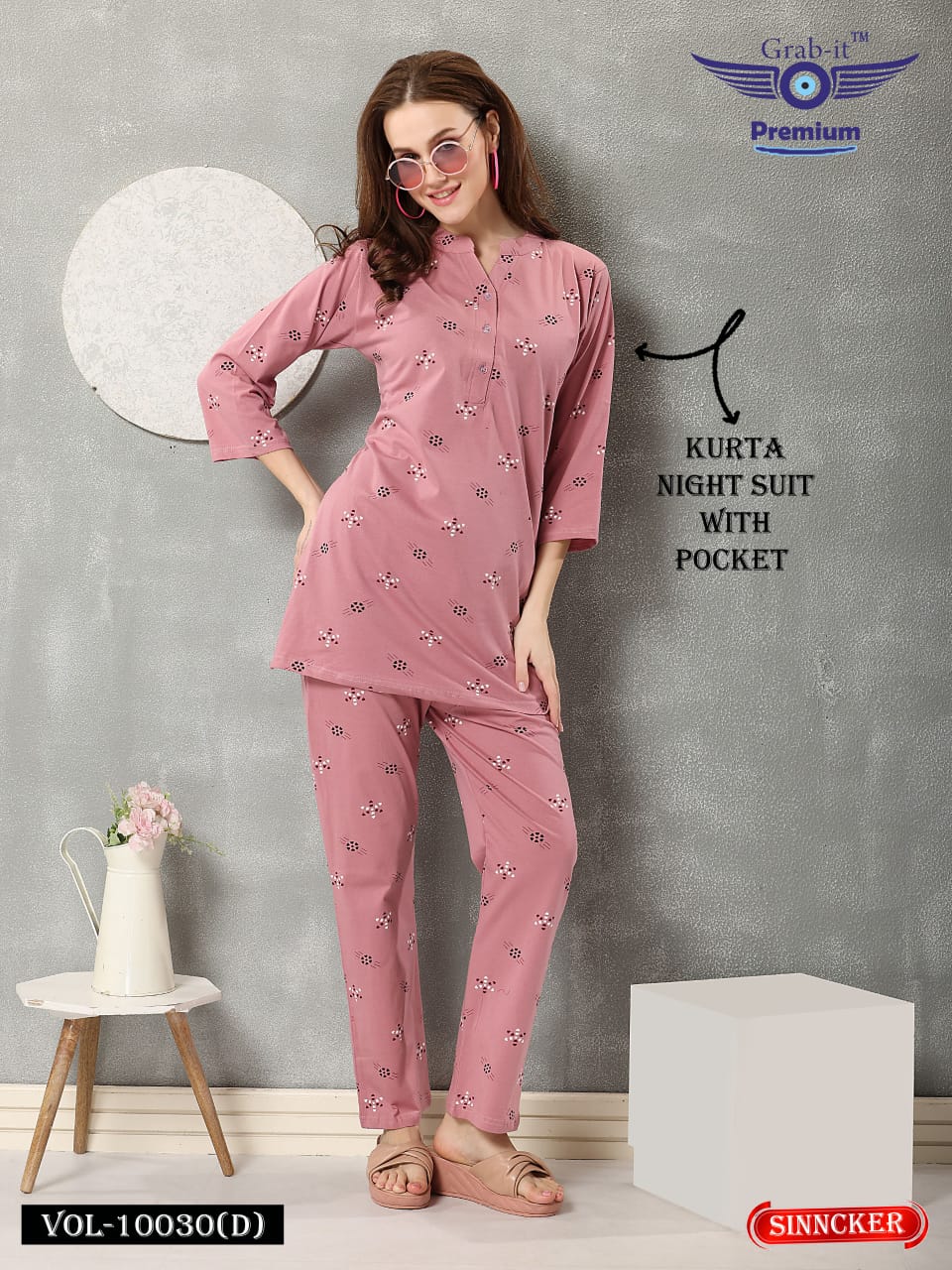 Print 10030 D Grab It Sinker Kurta Night Suits Manufacturer India