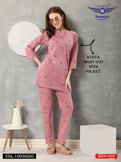 Print 10030 D Grab It Sinker Kurta Night Suits Manufacturer India