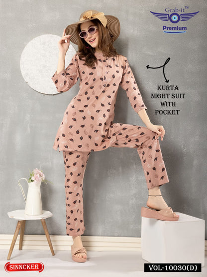 Print 10030 D Grab It Sinker Kurta Night Suits Manufacturer India