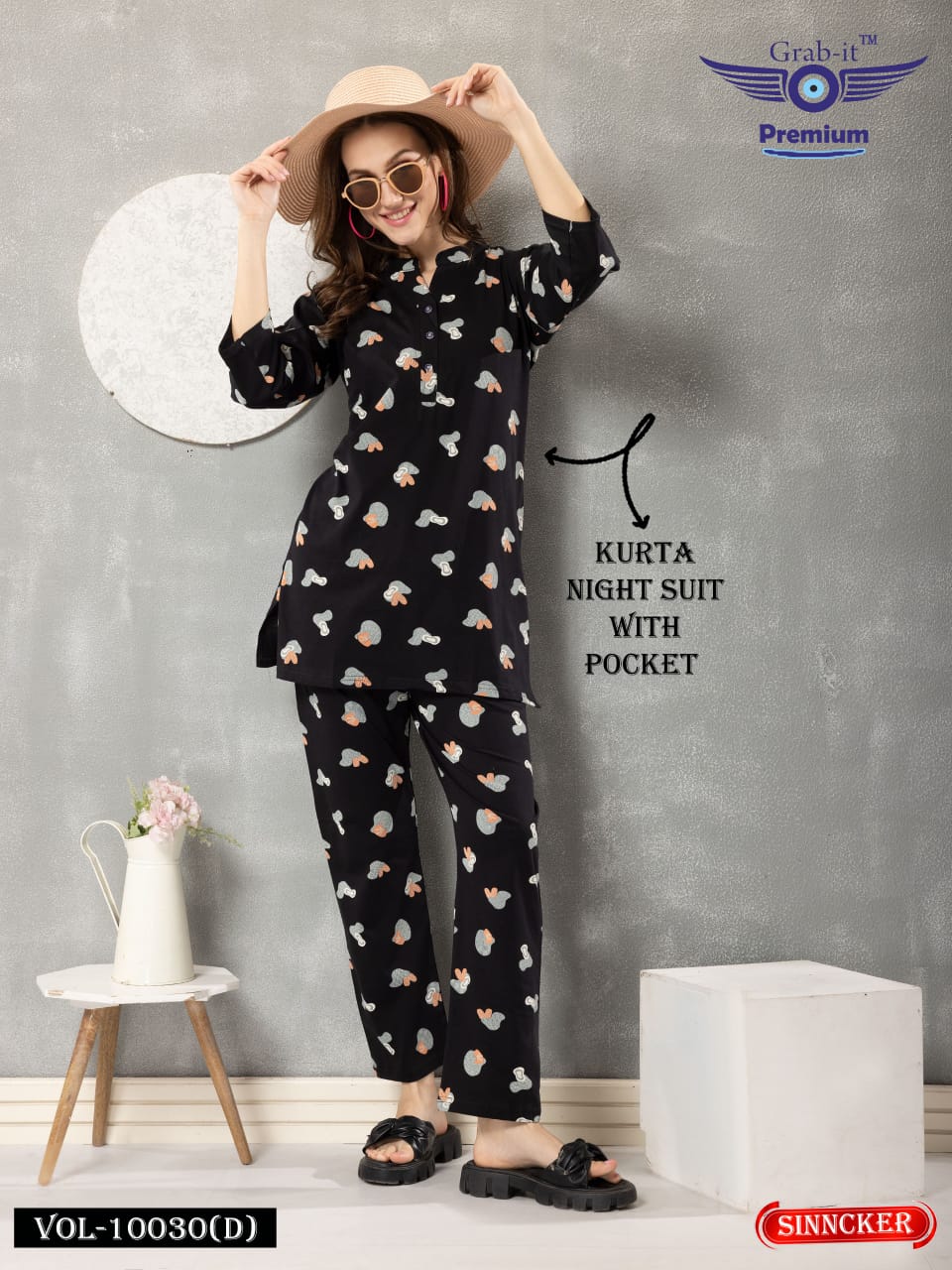 Print 10030 D Grab It Sinker Kurta Night Suits Manufacturer India