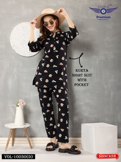 Print 10030 D Grab It Sinker Kurta Night Suits Manufacturer India