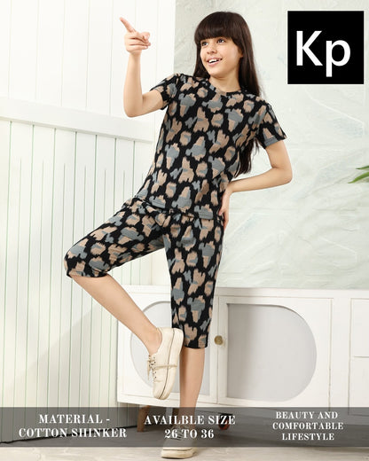 Print 120626 Kp Cotton Girls Capri Night Suits Supplier Ahmedabad