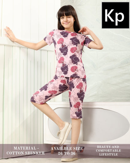 Print 120626 Kp Cotton Girls Capri Night Suits Supplier Ahmedabad