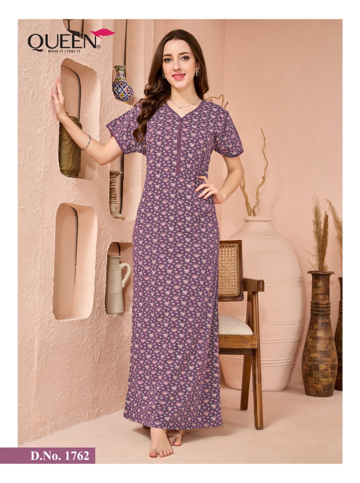 Print 120926 Queen Hosiery Night Gowns Wholesaler Gujarat